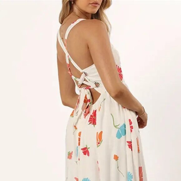 Long Flower Pattern Tie Back Cami Maxi Dress - Picture 4 of 4